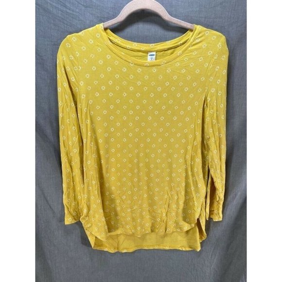 Old Navy Shirt Womens Small Yellow Polka‎ Dot Long Sleeve Pullover Top Ladies. - Picture 1 of 8